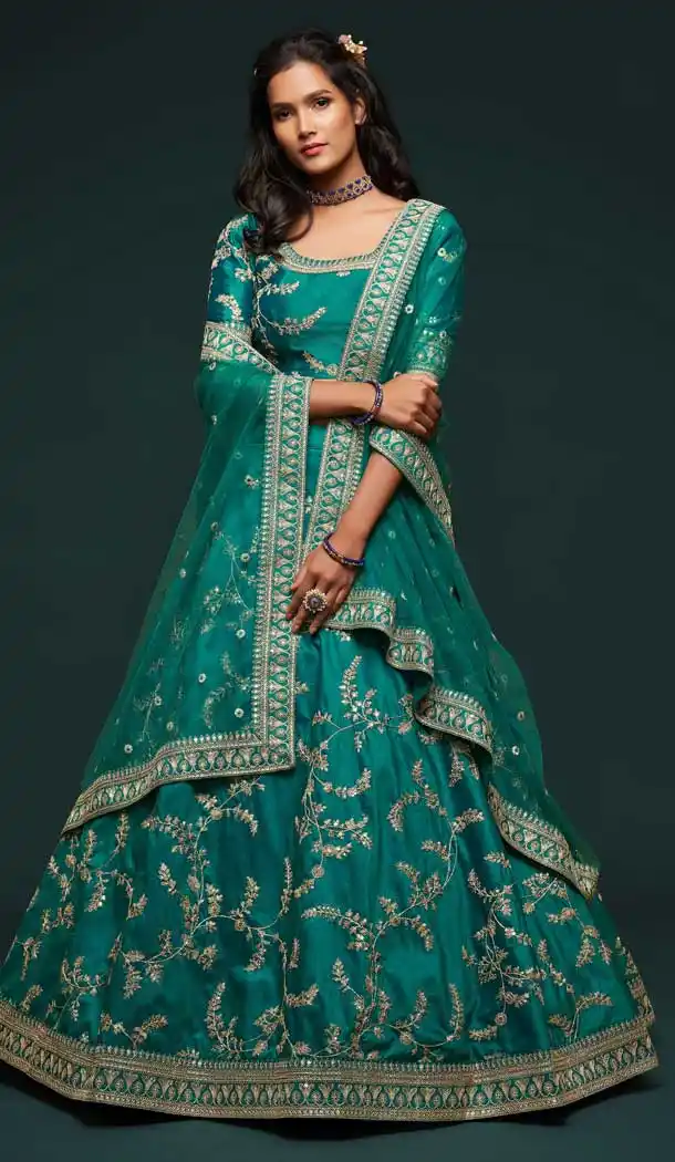 Aesthetic Green Color Art Silk Designer Traditional Wear Lehenga Choli -1643131719