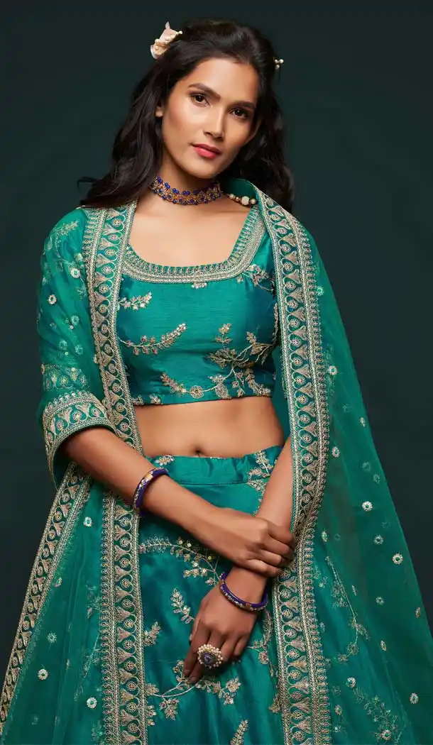 Aesthetic Green Color Art Silk Designer Traditional Wear Lehenga Choli -1643131719