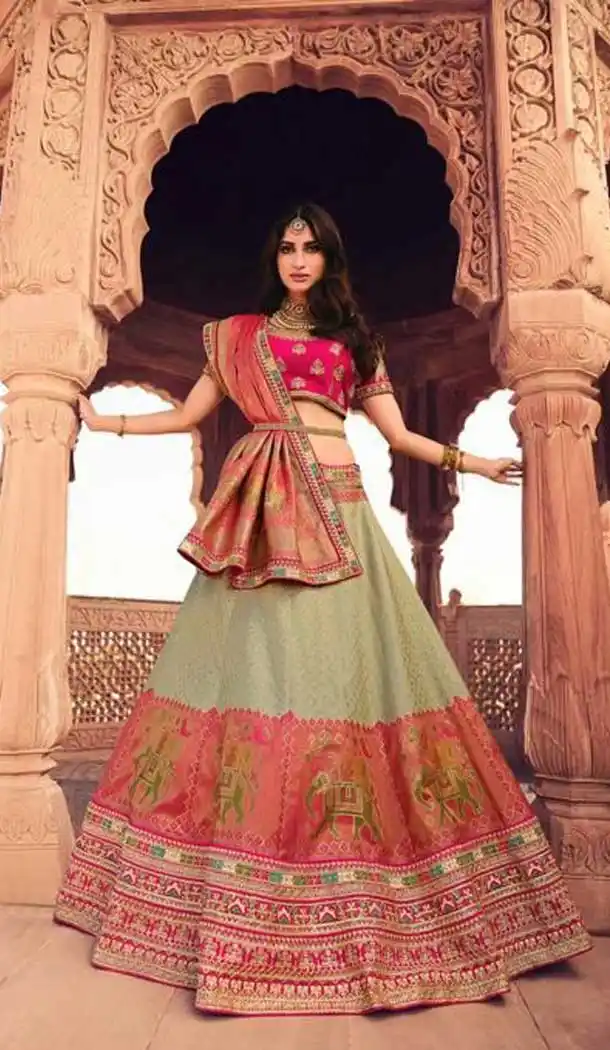 Enigmatic Pink Color Silk Designer Heavy Bridal Wear Lehenga Choli -1646131752