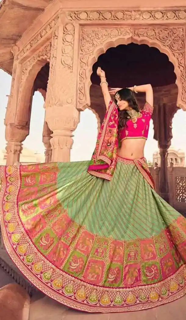 Alluring Green Color Silk Designer Heavy Bridal Wear Lehenga Choli -1646131753