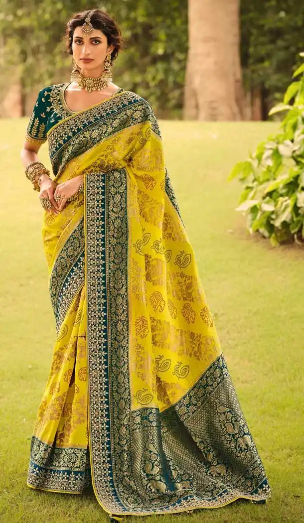 Yellow Color Pure Dola Silk Designer Traditional Wear Saree Blouse -1682132042