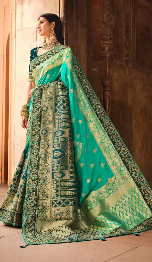 Sky Blue Color Pure Dola Silk Designer Traditional Wear Saree Blouse -1682132048