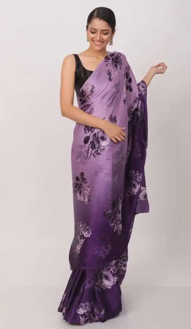 Purple Color Pure Japan Satin Printed Casual Wear Fancy Saree -1735132608