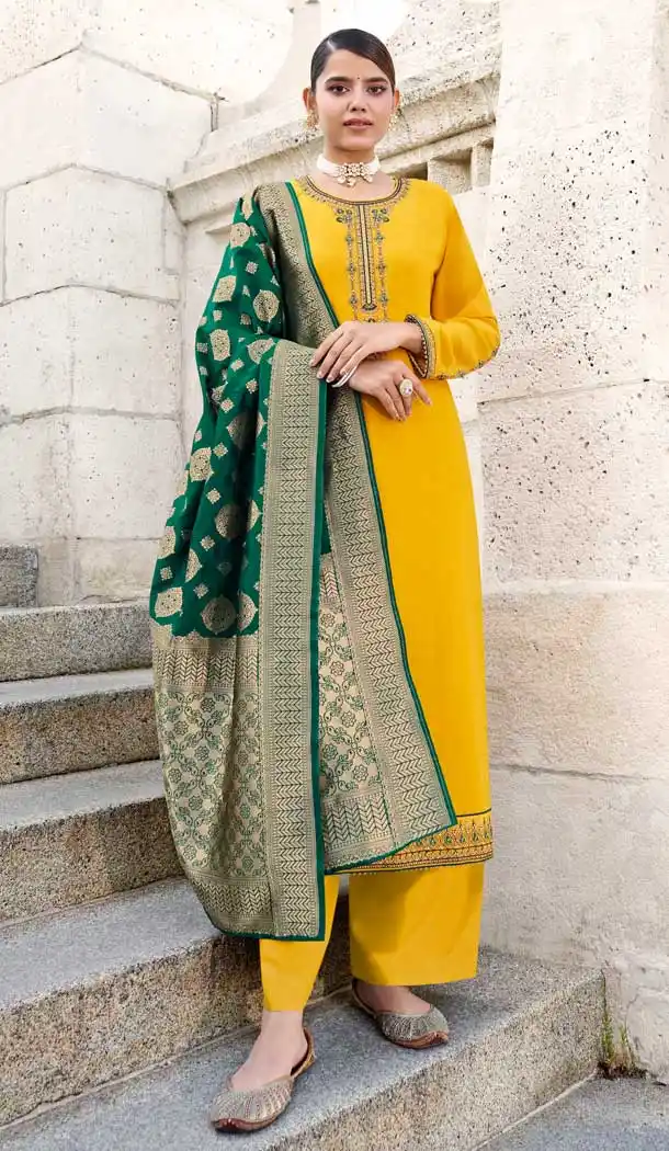 Yellow Color Real Georgette Party Wear Pakistani Style Palazzo Suit -1746132759