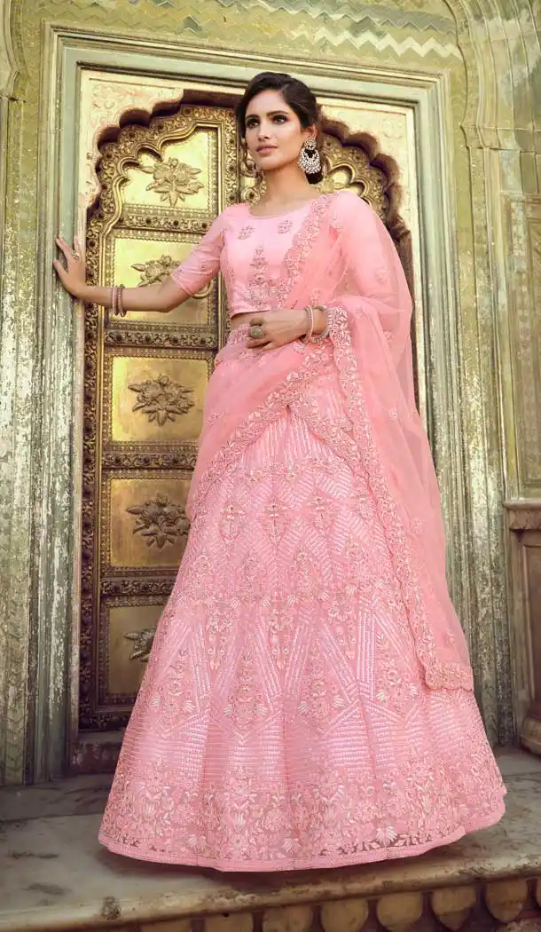Peach Color Soft Net Designer Sangeet Wear Lehenga Choli -1749132775