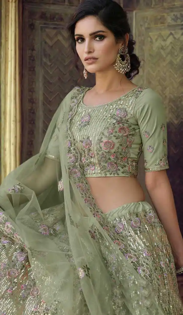Pista Color Soft Net Designer Sangeet Wear Lehenga Choli -1749132777