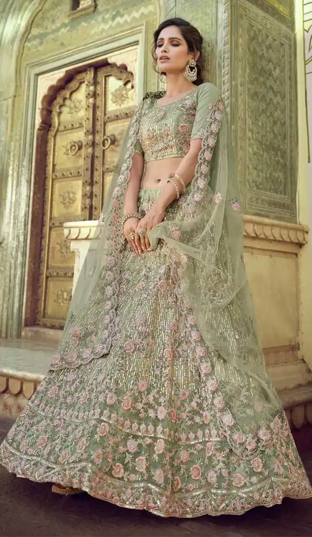 Pista Color Soft Net Designer Sangeet Wear Lehenga Choli -1749132777