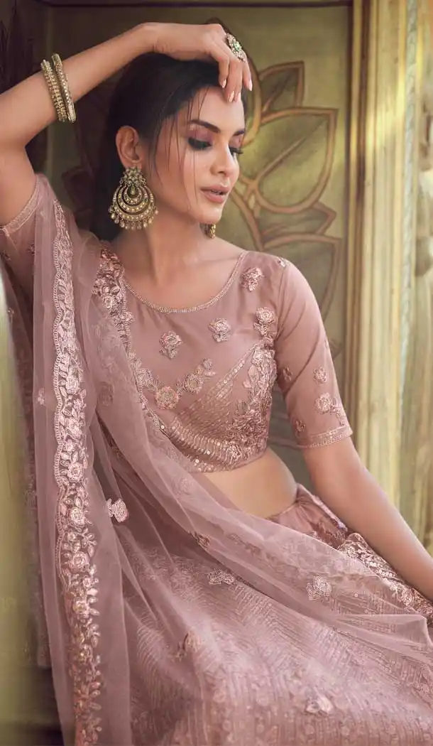 Baby Pink Color Soft Net Designer Sangeet Wear Lehenga Choli -1749132778