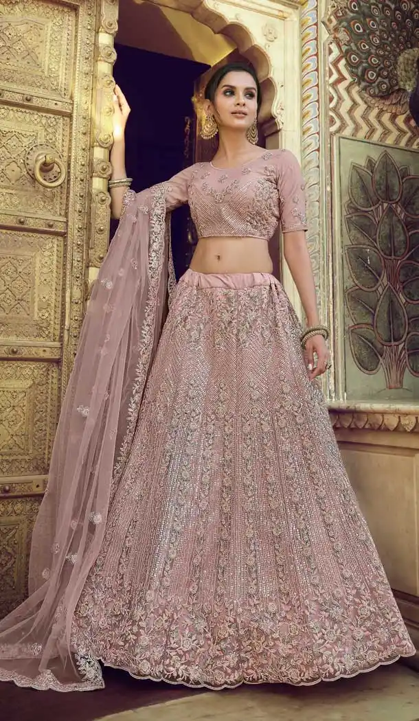 Baby Pink Color Soft Net Designer Sangeet Wear Lehenga Choli -1749132778