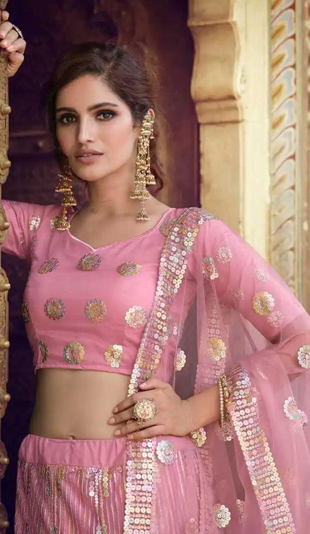 Hot Pink Color Soft Net Designer Sangeet Wear Lehenga Choli -1749132779