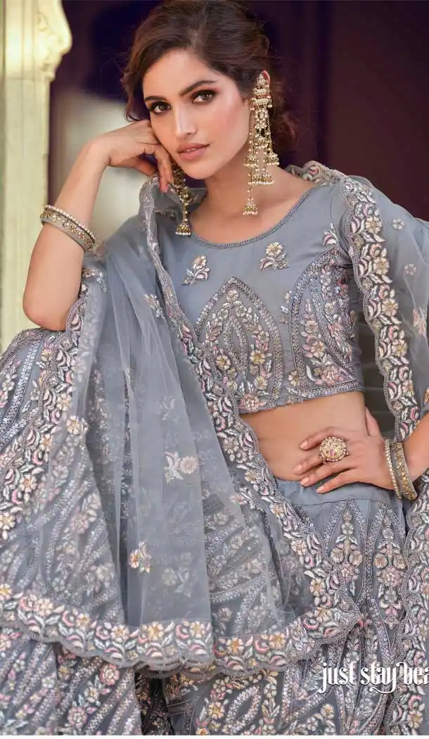 Midnight Blue Color Soft Net Designer Sangeet Wear Lehenga Choli -1749132781