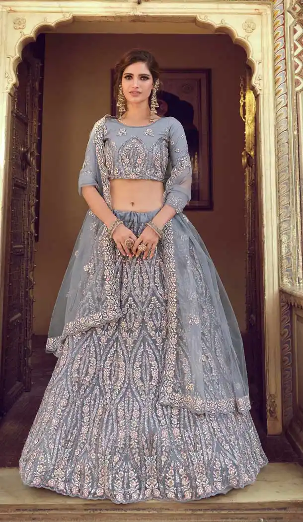 Midnight Blue Color Soft Net Designer Sangeet Wear Lehenga Choli -1749132781