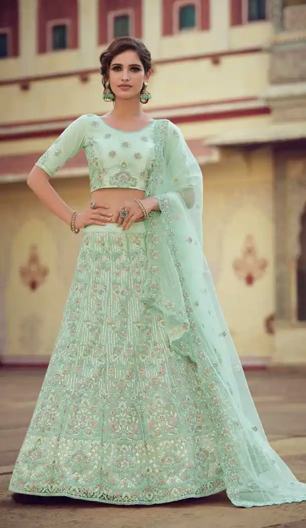 Mint Green Color Soft Net Designer Sangeet Wear Lehenga Choli -1749132783