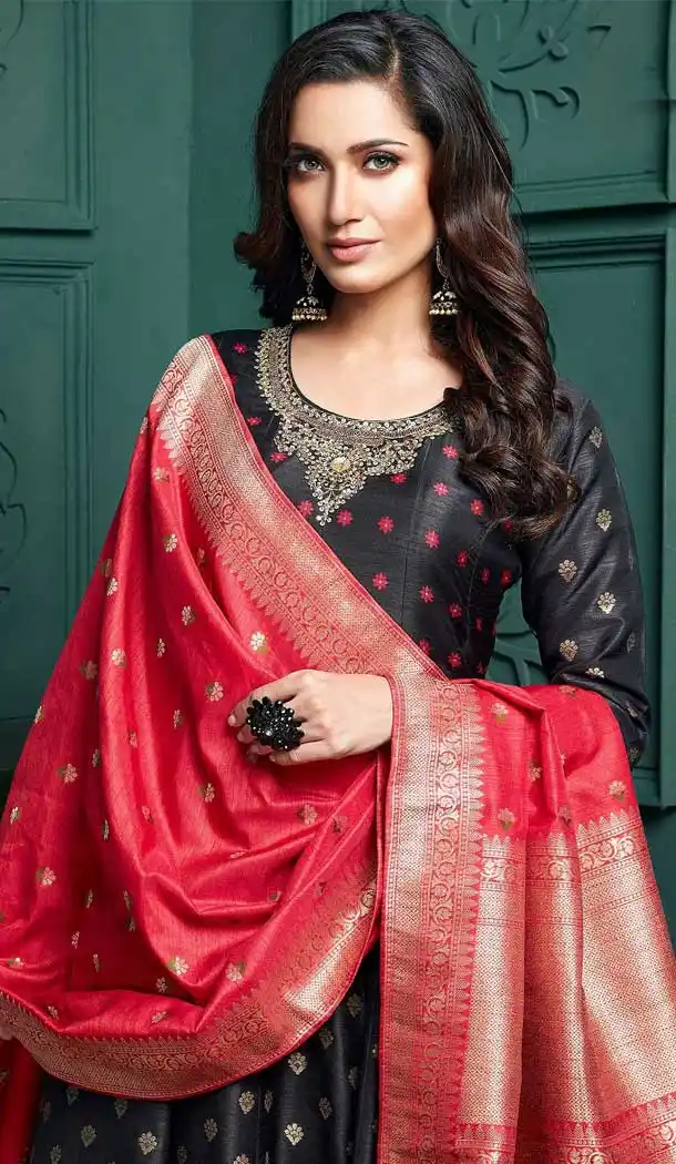Black Color Tussar Silk Designer Party Wear Redymade Gown -1768132958