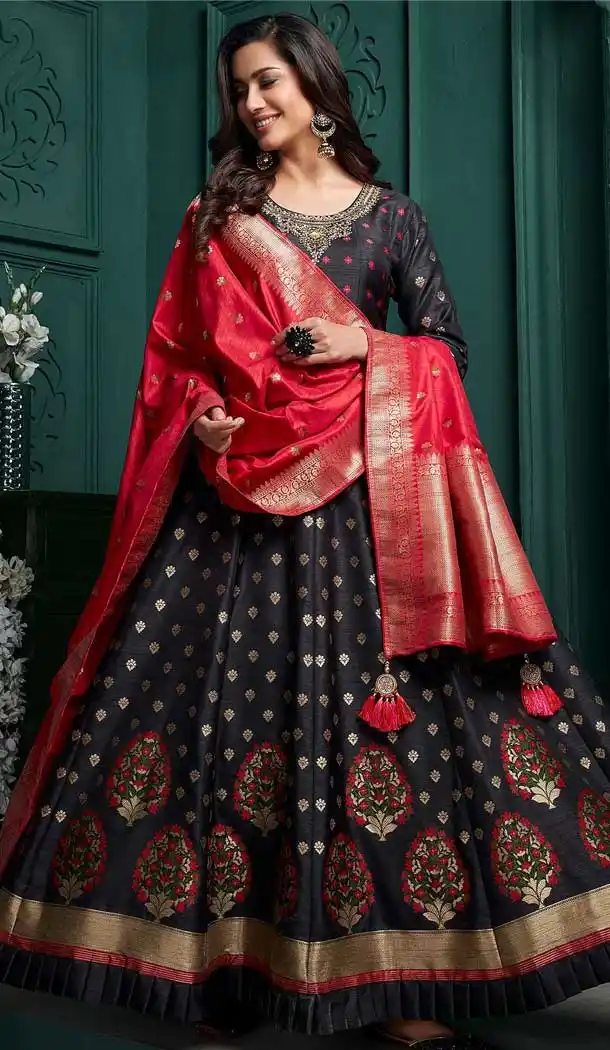 Black Color Tussar Silk Designer Party Wear Redymade Gown -1768132958