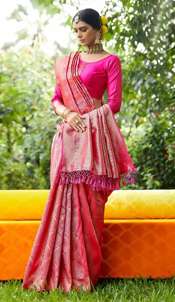 Rani Pink Color Pure Silk Classic Party Wear Saree Blouse -1771132972