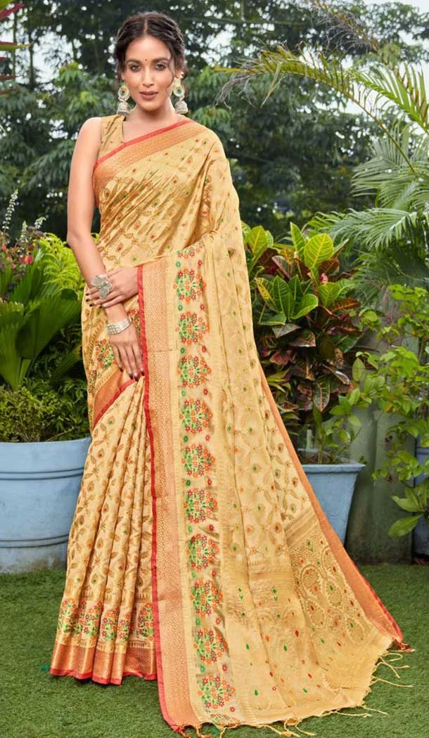 Beige Color Silk Mixed Cotton Classic Casual Party Wear Saree Blouse -1778133018