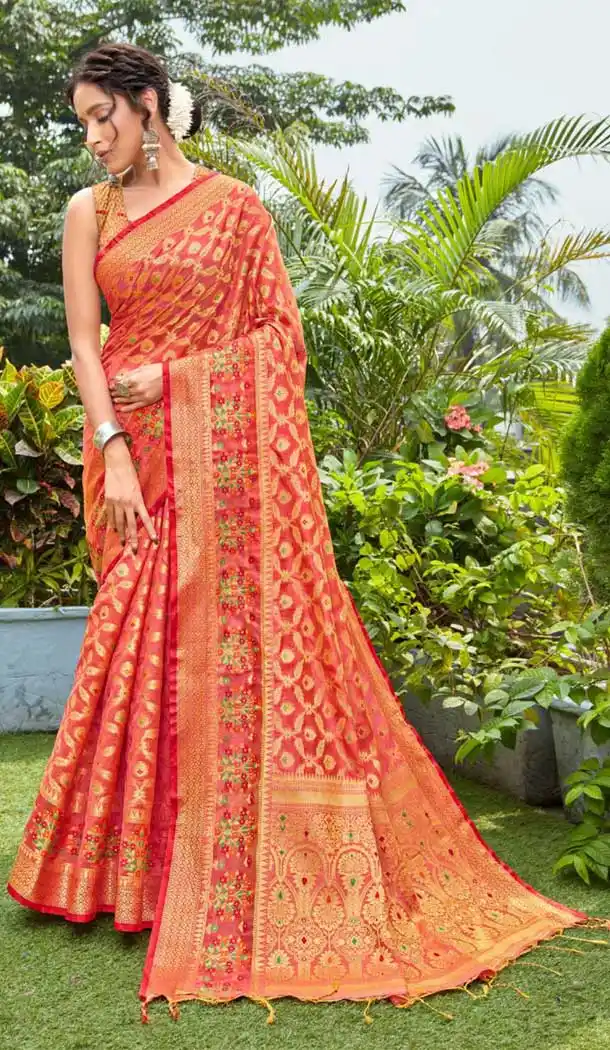 Gajari Color Silk Mixed Cotton Classic Casual Party Wear Saree Blouse -1778133020