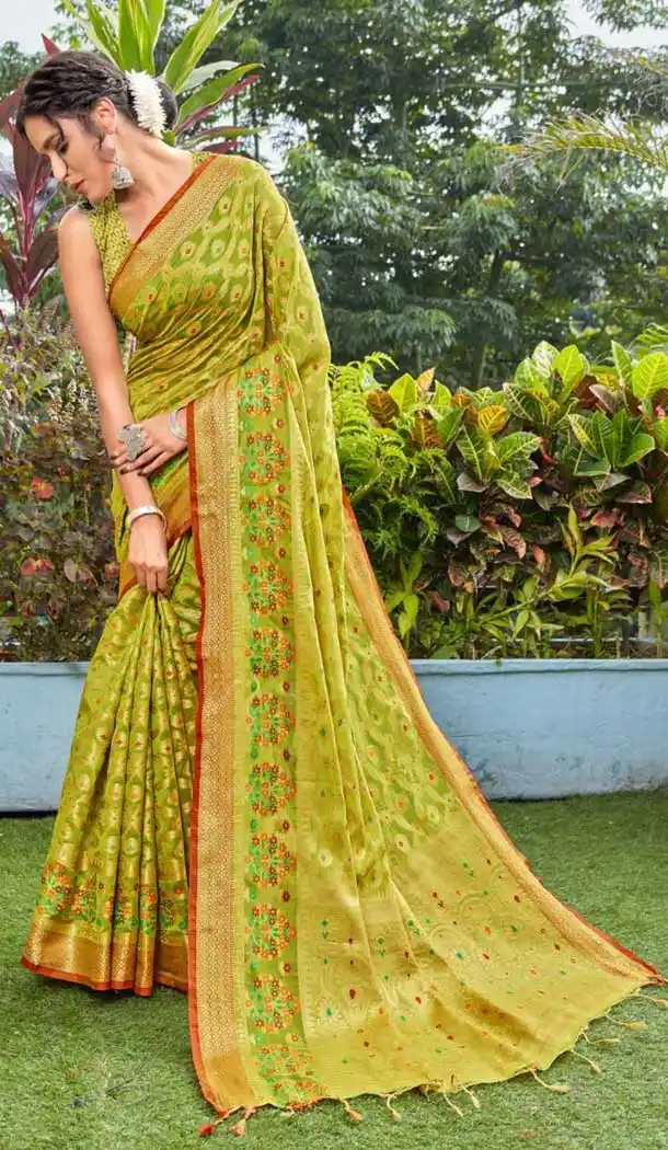 Pista Color Silk Mixed Cotton Classic Casual Party Wear Saree Blouse -1778133021