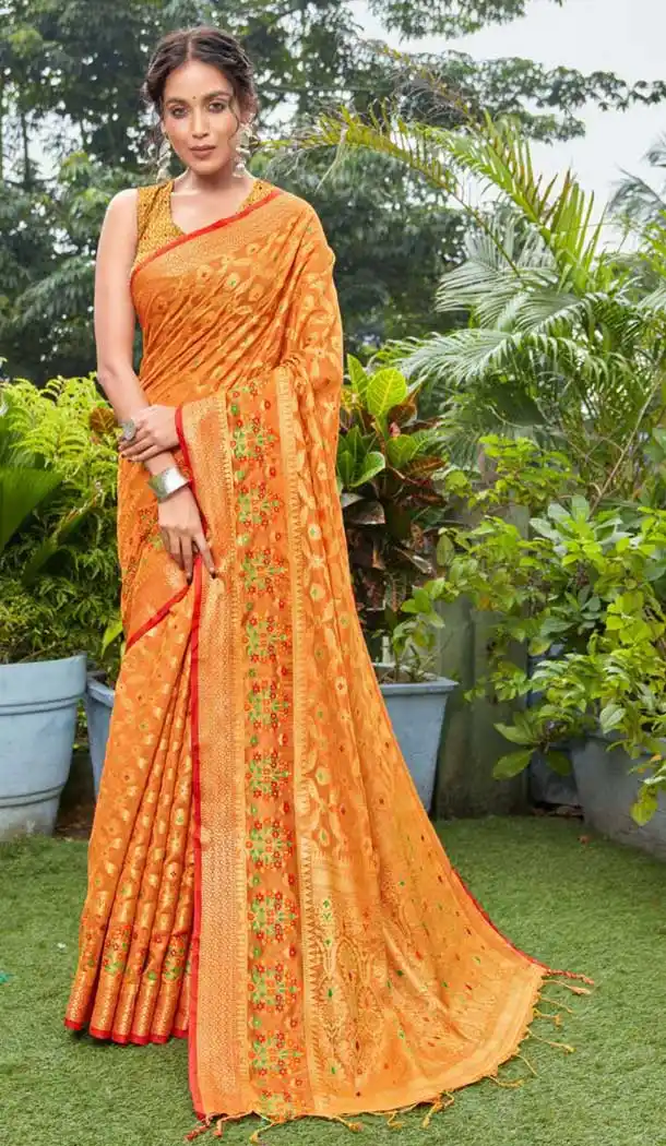 Orange Color Silk Mixed Cotton Classic Casual Party Wear Saree Blouse -1778133022