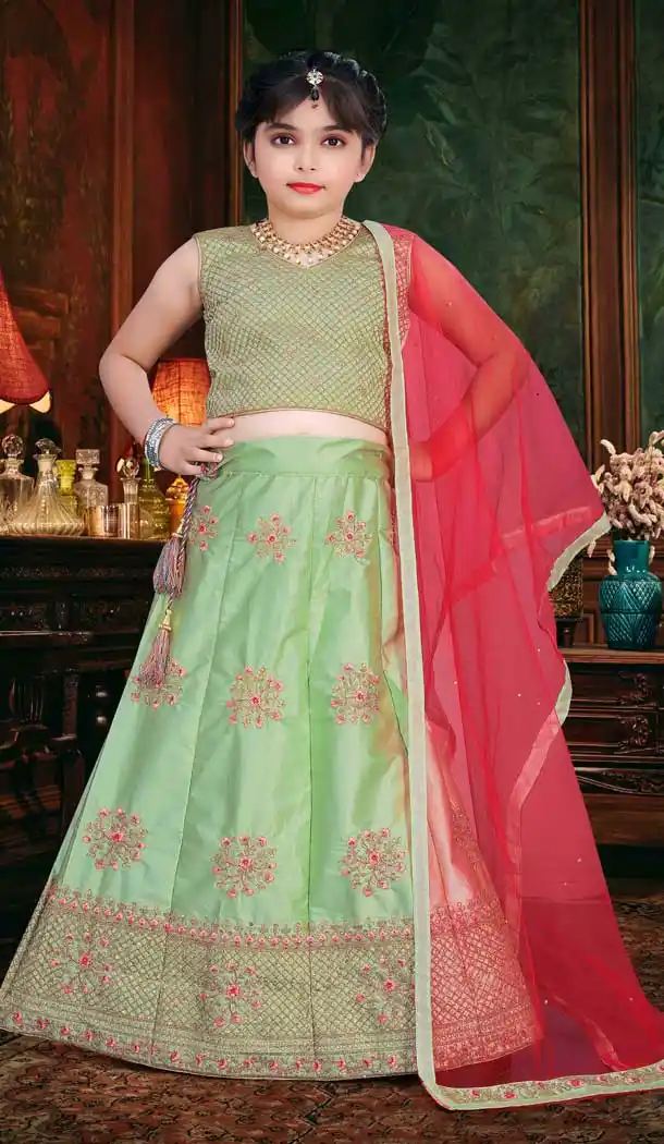 Pista Color Japan Silk Designer Traditional Wear Girls Lehenga Choli -1785133086