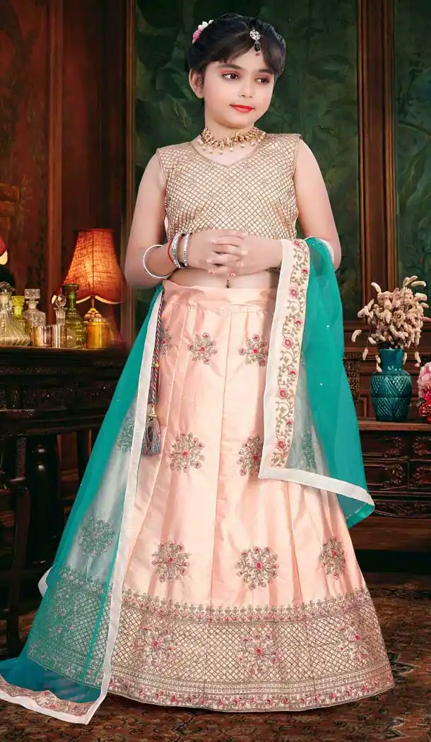 Light Peach Color Japan Silk Designer Traditional Wear Girls Lehenga Choli -1785133087