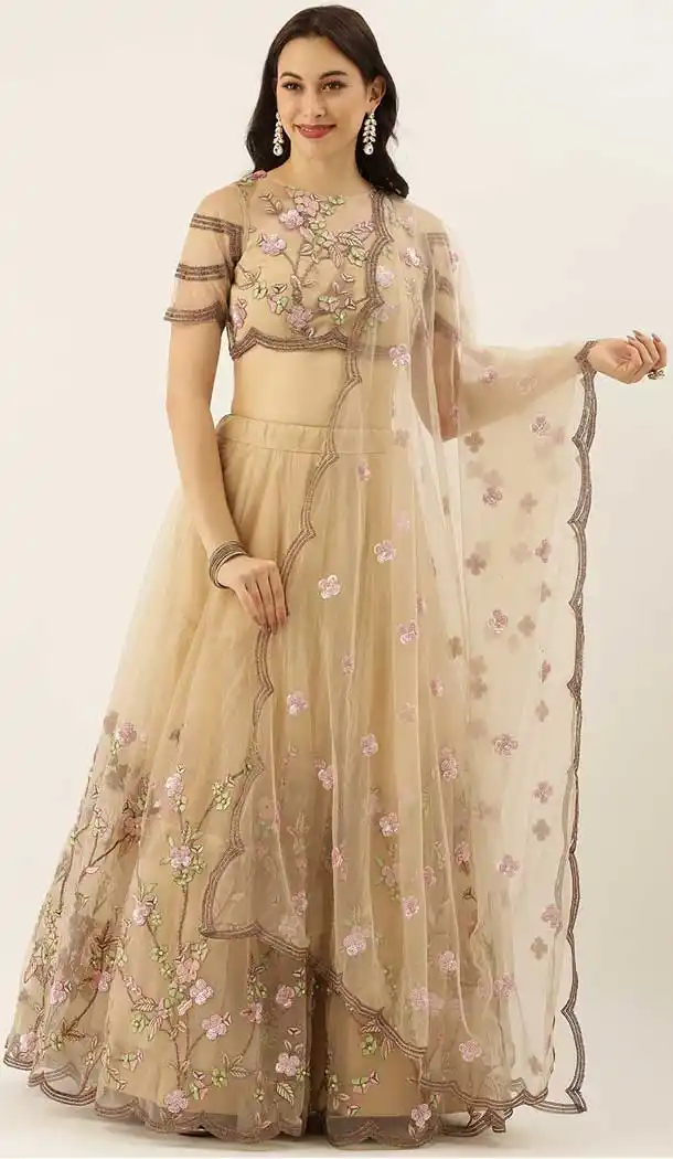 Beige Color Net Designer Heavy Festive Party Wear Lehenga Choli -1788133106
