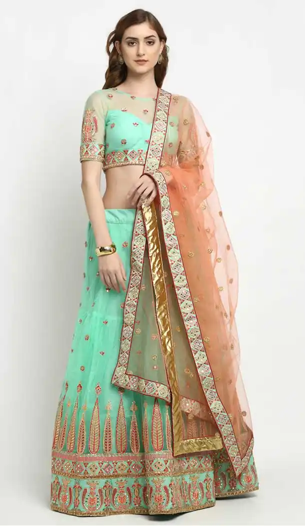 Sky Blue Color Net Designer Heavy Festive Party Wear Lehenga Choli -1788133107