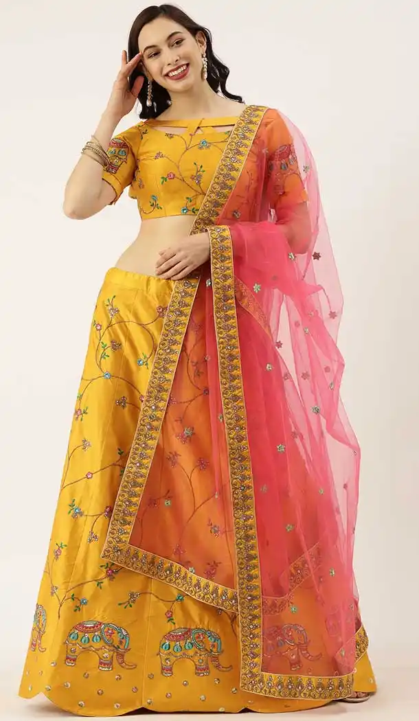 Yellow Color Satin Silk Designer Heavy Festive Party Wear Lehenga Choli -1788133110