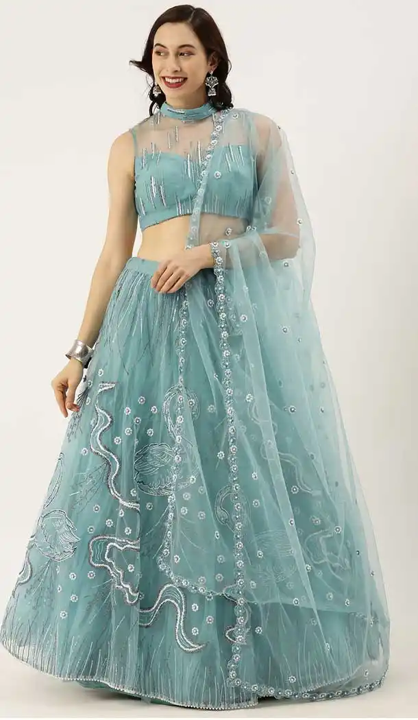 Mint Color Net Designer Heavy Festive Party Wear Lehenga Choli -1788133113