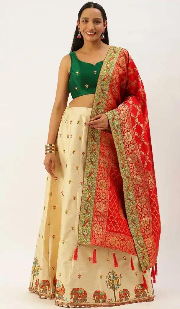Cream Color Satin Silk Designer Heavy Festive Party Wear Lehenga Choli -1788133114