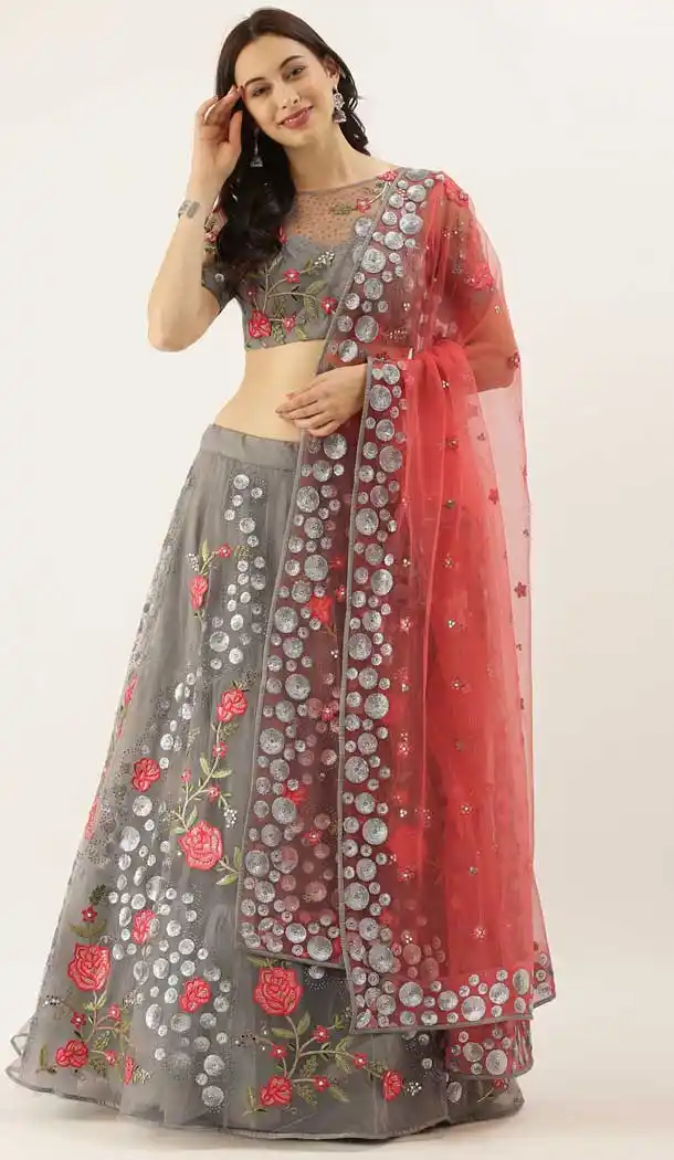 Grey Color Net Designer Heavy Festive Party Wear Lehenga Choli -1788133115
