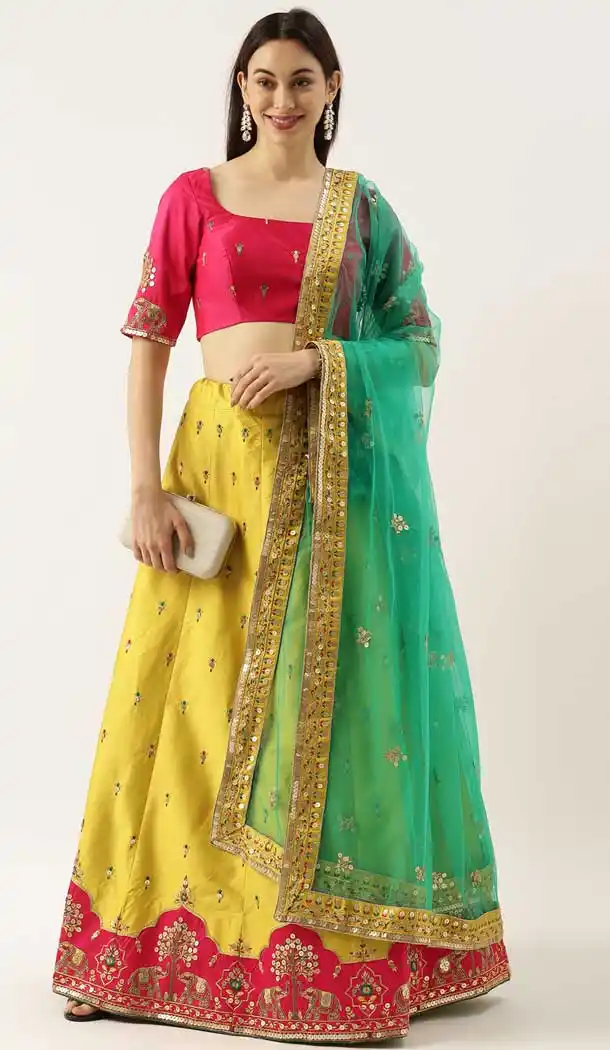 Yellow Color Satin Silk Designer Heavy Festive Party Wear Lehenga Choli -1788133117