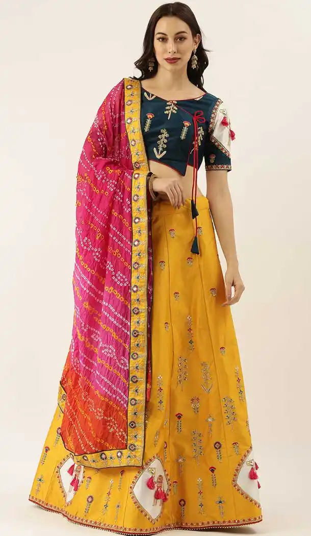 Yellow Color Satin Silk Designer Heavy Mehendi Sangeet Wear Lehenga Choli -789133130