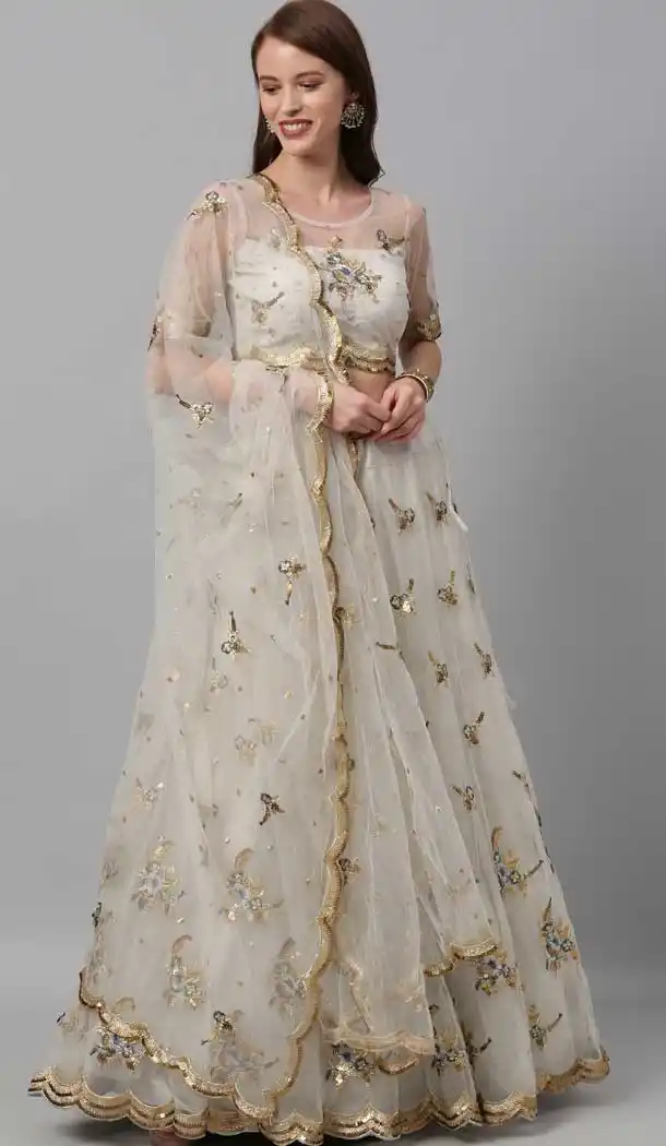 Off White Color Net Designer Heavy Mehendi Sangeet Wear Lehenga Choli -78913313