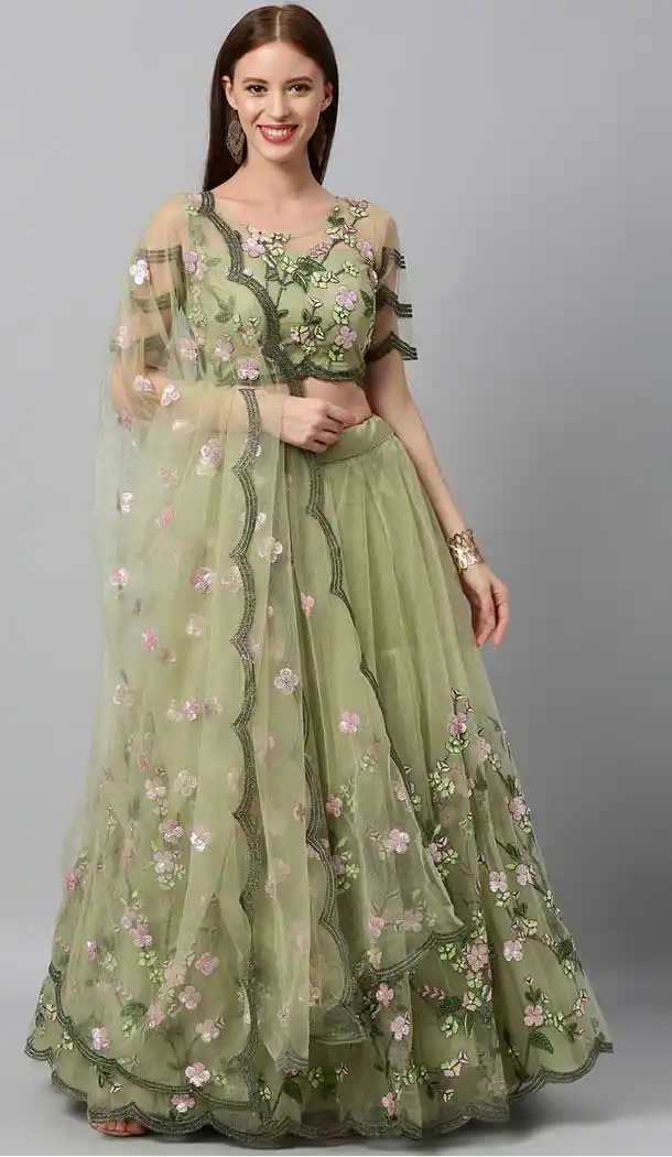 Mint Color Net Designer Heavy Mehendi Sangeet Wear Lehenga Choli -789133133