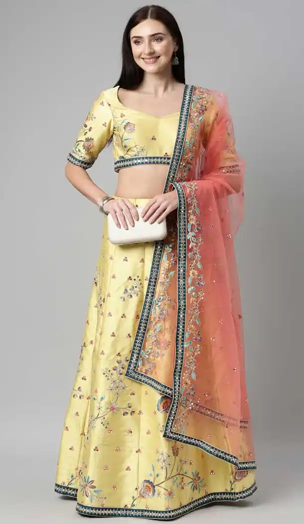 Splendorous Yellow Color Art Silk Designer Heavy Mehendi Sangeet Wear Lehenga Choli -789133141