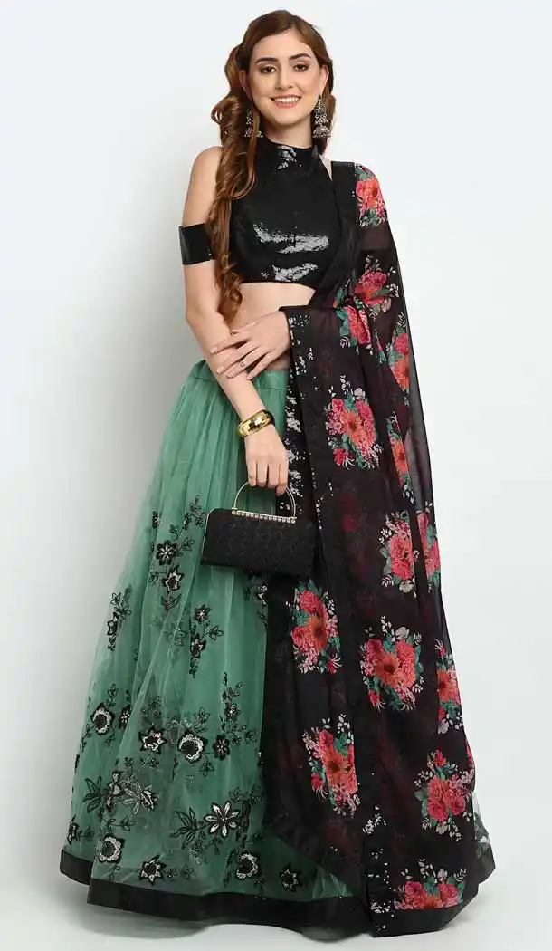 Aquamarine Color Net Designer Heavy Mehendi Sangeet Wear Lehenga Choli -789133151