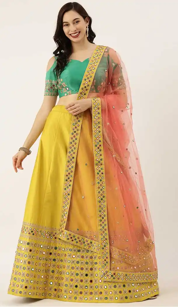 Yellow Color Satin Silk Wedding Sangeet Garba Wear Lehenga Choli -1790133155