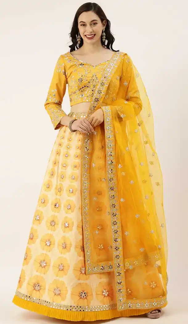 Mustard Color Art Silk Wedding Sangeet Garba Wear Lehenga Choli -1790133156