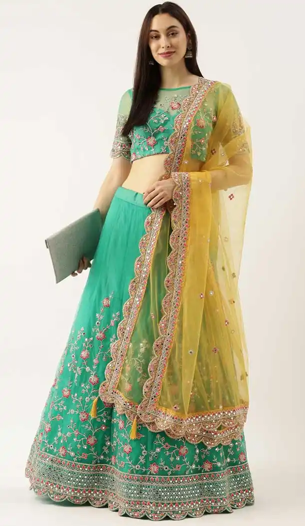 Sky Blue Color Net Wedding Sangeet Garba Wear Lehenga Choli -1790133166