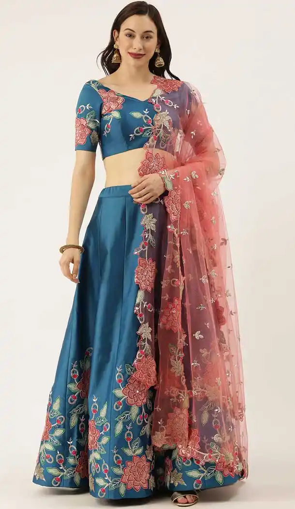 Cobalt Blue Color Satin Silk Wedding Sangeet Garba Wear Lehenga Choli -1790133169