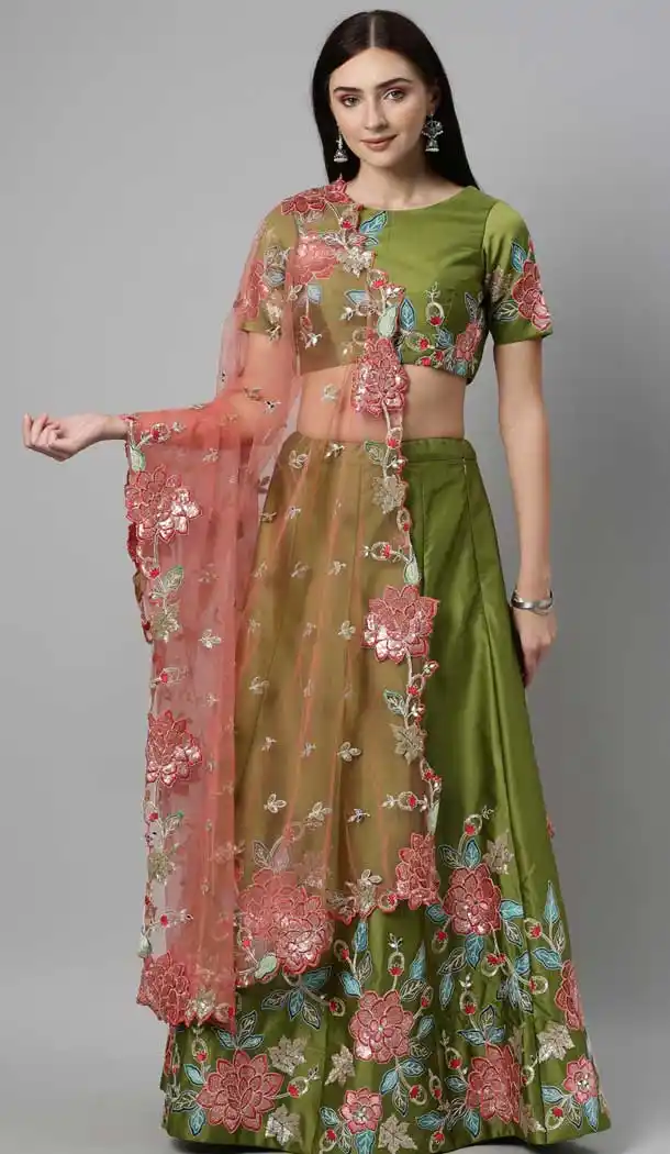 Gorgeous Mehendi Green Color Silk Wedding Sangeet Garba Wear Lehenga Choli -1790133170