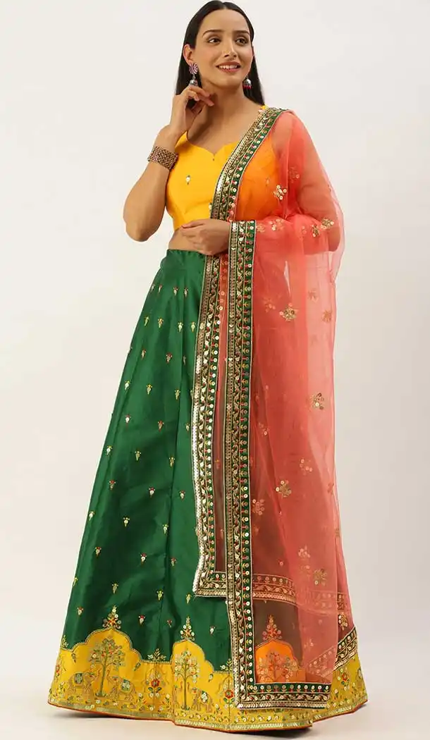 Sparkling Green Color Silk Wedding Sangeet Garba Wear Lehenga Choli -1790133171