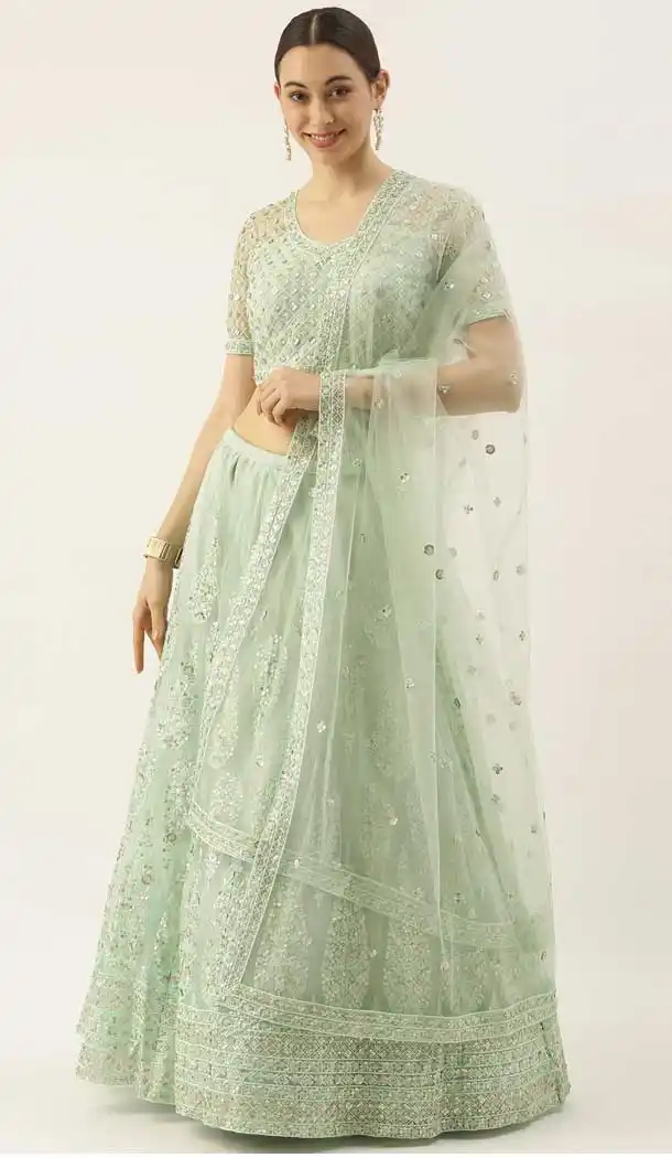 Mint Green Color Net Wedding Sangeet Garba Wear Lehenga Choli -1790133177