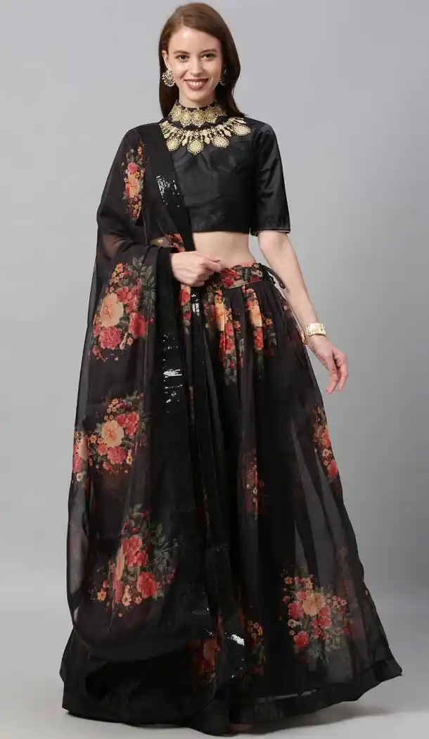 Black Color Organza Wedding Sangeet Garba Wear Lehenga Choli -1790133180
