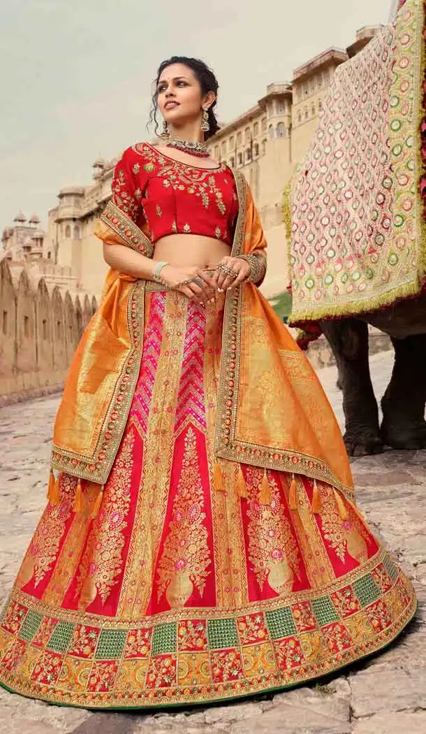 Orange Color Pure Premium Silk Heavy Designer Wear Lehenga Choli -1794133210