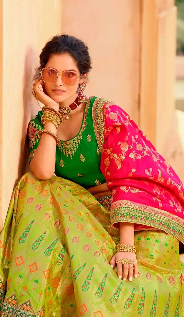 Charming Green Color Pure Premium Silk Heavy Designer Wear Lehenga Choli -1794133211