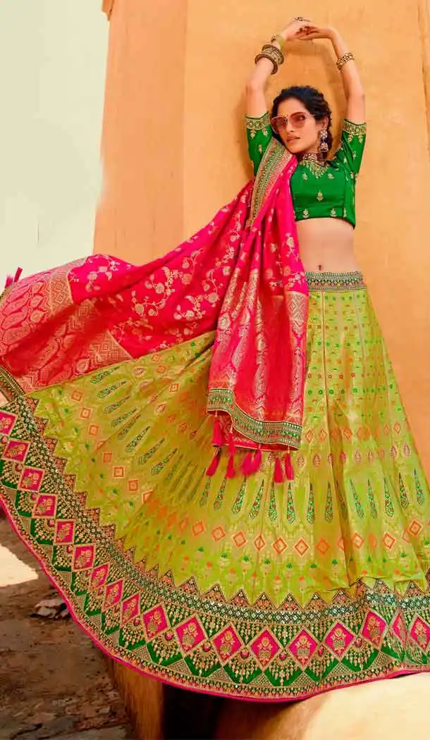 Charming Green Color Pure Premium Silk Heavy Designer Wear Lehenga Choli -1794133211