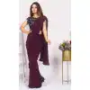 Wine Color Imported Silk Lycra Ready to Wear Fancy Party Wear Saree -1796133229